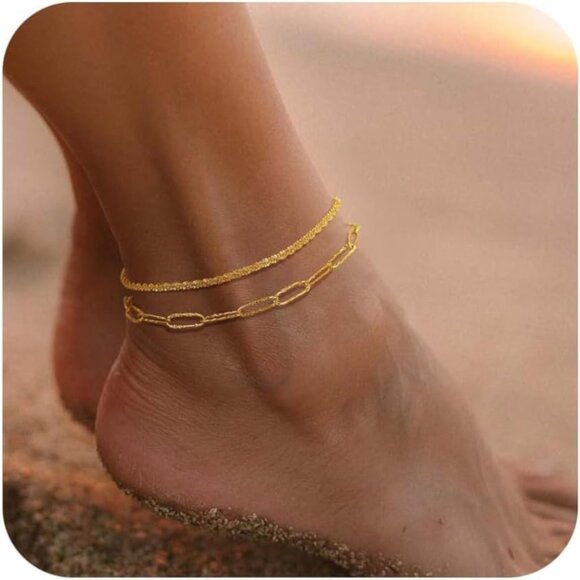 2 Layered Paper Beaded Cuban Link Waterproof Adjustable Anklet for Women - Picture 1 of 7